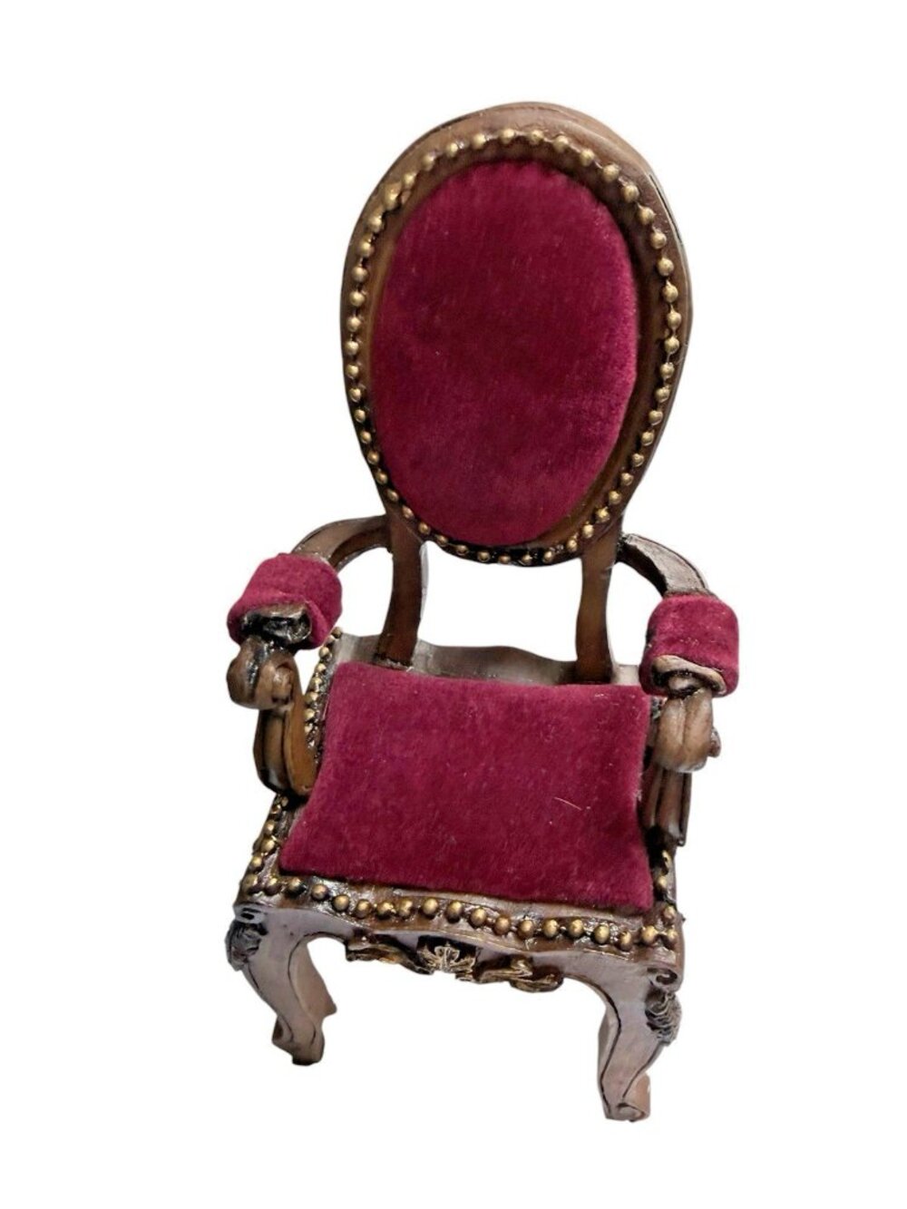 Vintage Doll House Furniture Arm Chair Red Velvet Faux Wood Syroco? Fashion Doll